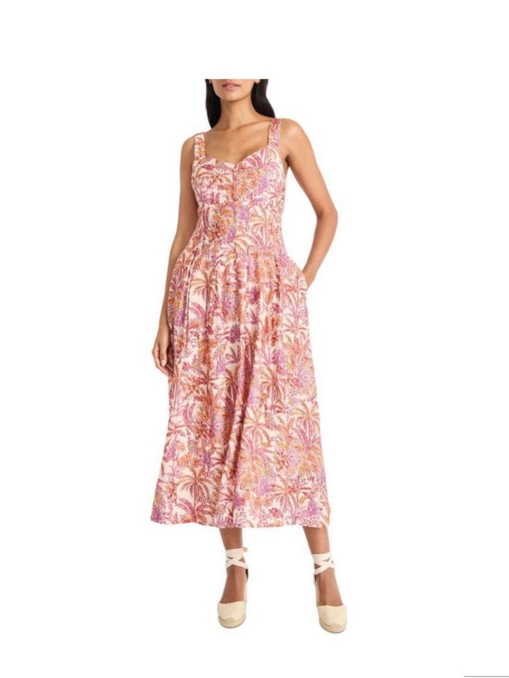 Maggy London Pink & Coral Tropical-Print Midi Dress